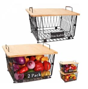 Durable metal and wood <b>basket</b> for kitchen, pantry, or <b>shelf</b> storage stylish and functional <b>baskets</b> hot selling - Product Image 2