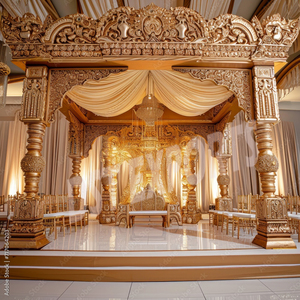 Exclusive Golden Carved Mandap For Telugu Weddings Grand South Indian Telugu Mandap Design Telugu Wedding Royal Golden Mandap - Product Image 2