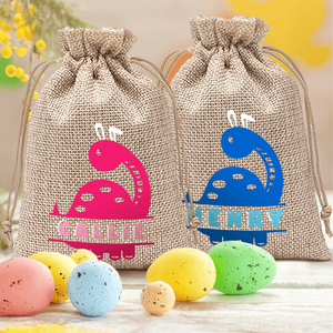 Personalized Large Capacity Rabbit-Eared Dinosaur <b>Drawstring</b> Gift Bag Cute Cartoon Easter Hunting Party Favors for Boys Girls - Product Image 2