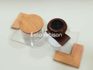 Ensemble brûleur d'encens et plateau en bois incrusté de style moyen-oriental pour les espaces de vie, les chambres d'hôtel ou les tables de restaurant – Inde - Product Image 6