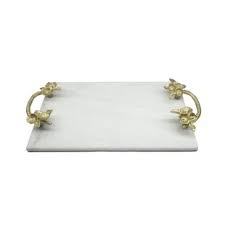 Plateau en marbre sur mesure avec poignées en feuille d'or Plateau de service décoratif pour la maison Fabriqué en fer et en aluminium - Product Image 3