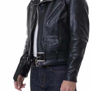 Classic Men's Black Genuine Leather Biker <b>Jacket</b> Slim Fit Motorcycle <b>Punk</b> Style Coat with Belt and Asymmetric Zipper Wholesale - Product Image 5