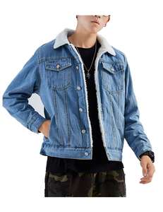 Wholesale <b>Men's</b> <b>Sherpa</b> Lined Denim Jacket Winter Warm Fleece Oversized Casual Streetwear Hooded Washed Technique OEM Supplier - Product Image 5