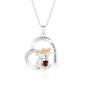 Collier pendentif cœur de vache des Highlands personnalisé avec pierre de naissance Jeulia Hug Me en acier inoxydable - Product Image 1