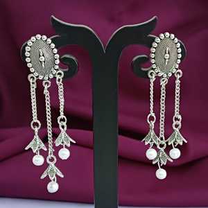 Pendientes colgantes con gancho tribal gitano étnico de plata oxidada india, conjunto de joyería para mujer, joyería de moda india - Product Image 2