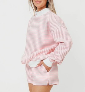 Sudadera Holgada con Cuello Redondo a Rayas Blancas y Rosas para Mujer, Tejida, Transpirable, Informal, para Otoño e Invierno, Bordada, Cómoda, 2025 - Product Image 4