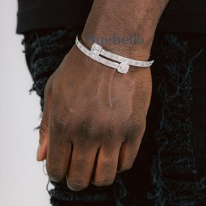 Venta caliente Diamante de lujo VVS Moissanite 5mm Baguette 14K Chapado en oro blanco 925 Pulsera de plata Baguette Brazalete - Product Image 2
