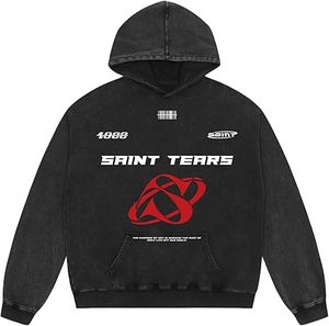 Sweat à capuche ample pour homme en coton pur noir avec design épaules tombantes - Product Image 2