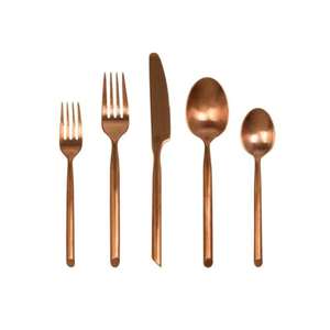 Best Formal Dining 5 Pcs <b>Stainless</b> <b>Steel</b> <b>Cutlery</b> Set in Gold Copper with Round Handles Unique American Style Flatware - Product Image 1