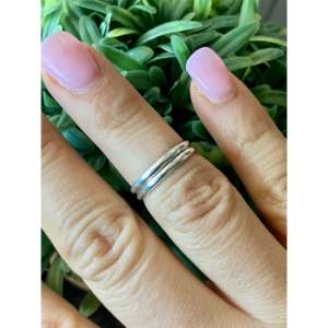 Navajo Handmade Sterling <b>Silver</b> Band <b>Rings</b> Ethereal Fine Jewelry with <b>Garnet</b> Inlay for Everyday Wear or Meditation - Product Image 2