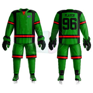 รับสั่งซื้อจำนวนมาก ชุดยูนิฟอร์มฮอกกี้น้ำแข็งแบบกำหนดเอง พิมพ์หมายเลขและชื่อส่วนบุคคล ผ้าโพลีเอสเตอร์ 100% ระบายอากาศได้ดี - Product Image 1