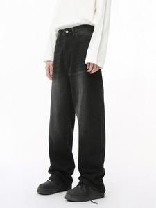 Jeans décontractés à jambe droite pour hommes, délavés, tendances chaudes pour Hip Hop, Streetwear-Pantalon large délavé en détresse - Product Image 6