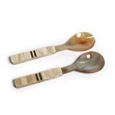 Cuchara para servir ensalada de cuerno de búfalo asequible, cuchara para servir ensalada de cuerno con mango y tenedor, cubiertos, servidor de ensalada de cuerno Natural con venta - Product Image 2