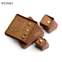 Boîte d'emballage de bijoux de luxe WEIMEI en cuir marron avec intérieur en velours, fermeture à rabat