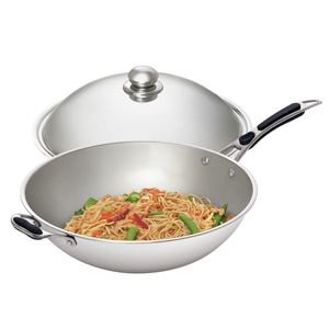 Wok traditionnel en acier inoxydable Bartscher W360R pour cuisinières à gaz et à induction, anti-rouille, fabriqué en Italie - Product Image 1