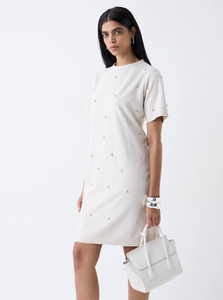 Faux Suede Diamante-Robe A-Line détaillée - Product Image 1