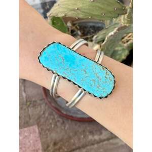 Bracelet manchette en argent sterling 925 Danny Turquoise, taille 8, bijoux de mode, argent sterling 925 pur, pierre précieuse naturelle - Product Image 2