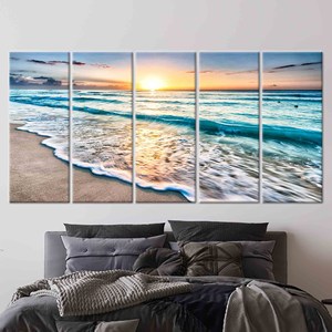 Impresión en lienzo con vista al océano al atardecer para una decoración elegante de la sala de estar, 5P: Gallery Wrapped - Product Image 1