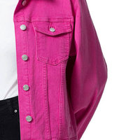 Chaqueta vaquera rosa de talla grande para mujer, manga larga, color sólido, con botones al frente, informal, para primavera, corte regular.