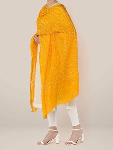 Rajasthani Art Soie Couleur Unie Bandhani Dupatta Soie Bandhani Bandhej Dupatta Tie Dye Bandhani Étole Zari Bordure Dupatta - Product Image 5