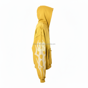 Luxe 365 GSM Coton Polyester Mélange Zipper Sweat À Capuche Jaune Moutarde Logo Personnalisé Broderie Imprimer Style Basics Zipper Hoodie - Product Image 5