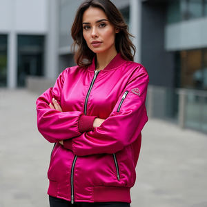 Chaqueta Bomber de satén acolchada de gran tamaño para mujer, abrigo ligero cálido de invierno para vuelo MA con hombro caído, estilo de béisbol de punto - Product Image 6