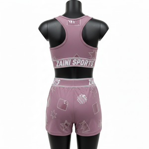 ชุดเซ็ตบอดี้สูทขาสั้นผู้หญิงสีม่วงอมชมพู ผ้าคอตตอนผสมสแปนเด็กซ์ พรีเมียม 220 GSM เนื้อผ้านุ่ม ยืดหยุ่น รับสกรีนโลโก้ด้วยความร้อน - Product Image 2