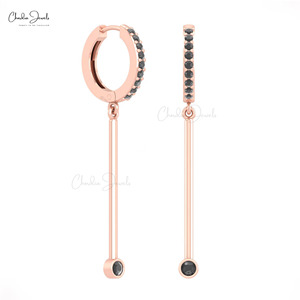 ชุดห่วงเพชรสีดำ0.40 tcw สุดหรูพร้อมบาร์หยดน้ำสีทองเข้ม14K ห้อยจิวเวลรี่ชั้นดีสำหรับผู้หญิงขายส่ง minium MOQ - Product Image 1
