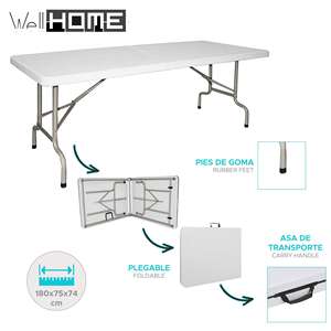Mesa Plegable para Exteriores WELL HOME de 180x75x74cm con Estructura Metálica, Mesa Tipo Maleta con Estructura Metálica - Product Image 2