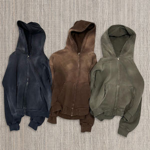 Sudadera con capucha de gran tamaño de algodón ligero de lujo para hombre, estampado de lavado ácido, logotipo personalizado, temporada de invierno, Sudadera con capucha sin cuerdas, serigrafía - Product Image 3