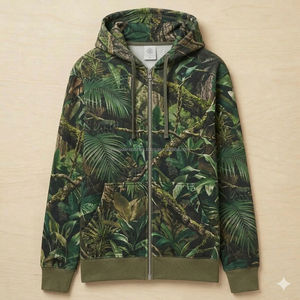 Sudadera con Capucha para Hombre, Corte Regular, Color Verde Bosque, Estampado de Camuflaje, 100% Algodón, Diseño Personalizado ODM para Pesca y Caza - Product Image 1