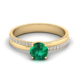 Anillo de Oro Sólido de 14K/18K con Esmeralda de Corte Brillante Redondo de 0.84 Quilates y Diamantes, Diseño Atemporal de REYES para Mujer - Product Image 6