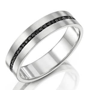 Black Round Cut Diamond Channel Setting Eternity Wedding Band For <b>Men</b> - Product Image 3