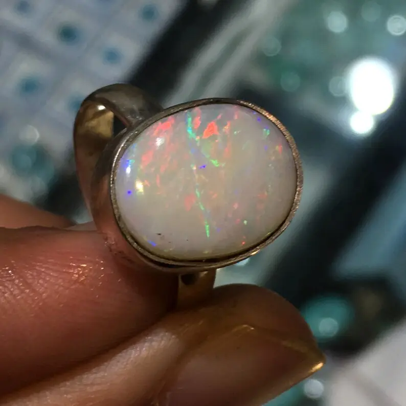 Harga grosir padat halus 925 perak murni mewah klasik alami Australia batu permata Opal cincin perhiasan pernikahan pertunangan