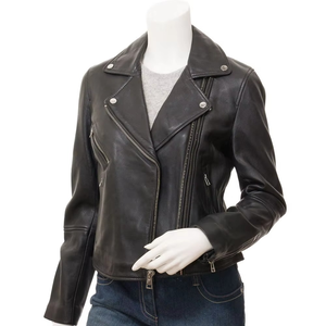 Women's Fully Lined Zip Front Leather <b>Jacket</b> Breathable Satin <b>Racer</b> Style Streetwear with Elegant Look - Product Image 1