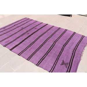 พรมตุรกีขนาด 6.4x10.3 ฟุต พรมวินเทจขนาดใหญ่ พรมลายดอกไม้สีม่วง - Product Image 4