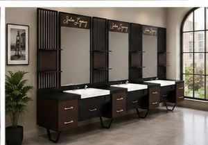 Miroir de Salon de Coiffure Moderne de Luxe en Bois, Poste de Barbier, Chaise de Pédicure, Meuble de Coiffure Réglable et Portable pour Usage Commercial - Product Image 3