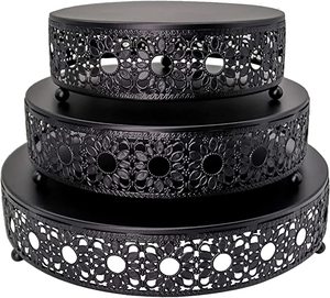 <b>Set</b> Of Three Metal <b>Cake</b> Serving <b>Stand</b> Rounded Shape Black Antique Finishing Metal Cupcake <b>Stand</b> Handmade Design <b>Cake</b> <b>Stand</b> - Product Image 1