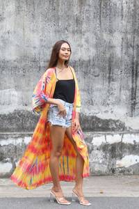 OEM Service Women Batwing Sleeve <b>Long</b> <b>Cardigan</b> Bohemian Oversized Tie Dye Solid Natural Waist Cotton Beach Kimono Maxi <b>Dress</b> - Product Image 2