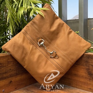 Coussin de chaise carré en cuir véritable doux décoratif pour la maison Vintage avec ton argent Horse Bit Hardware Coussin Pad Dining Banquette - Product Image 1