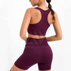 Ensemble de yoga en polyester et élasthanne pour femmes, haute qualité, taille élastique sans couture, motif uni, résistant à l'eau, vente chaude d'été - Product Image 6