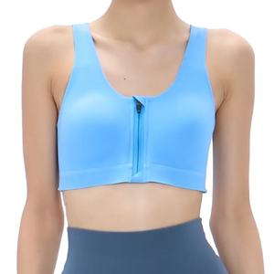 Women's Custom Fitness <b>Crop</b> <b>Tops</b> Wholesale Ladies Gym Bra <b>With</b> Zipper-Plain Workout Yoga Sports Bra Plus-Size Options Available - Product Image 1