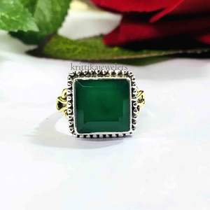 แหวนพลอย925สเตอร์ลิงทำด้วยมือสีเขียวธรรมชาติของขวัญหมั้นหมายเพชรโมอิสไข่มุกสีเขียว - Product Image 1