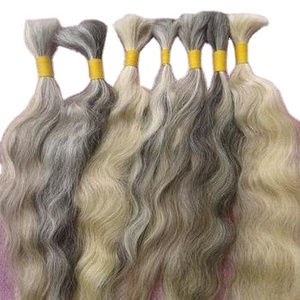 Extensiones de cabello humano gris crudo de donantes de templo indio cabello Remy gris natural fabricado y exportado de la India - Product Image 1