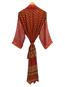 Maillot de bain Peignoir en soie douce Robe multicolore Robe de nuit Robe indienne Vintage en soie recyclée Sari Kimono, - Product Image 4