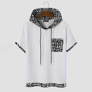 2024 été hommes T-shirts imprimé géométrique Patchwork à manches courtes à capuche T-Shirts décontracté hauts t-shirt surdimensionné - Product Image 3