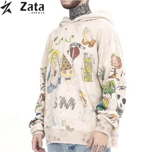 เสื้อฮู้ดผู้ชายผ้าโพลีเอสเตอร์/ ผ้าฝ้ายพิมพ์ลายดิจิตอล DTG สไตล์สตรีทฤดูหนาวย้อนยุคน้ำหนักมาก - Product Image 6