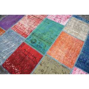 Alfombra Turca Vintage de Lana, 5x6.3 pies, Alfombra de Área con Diseño de Parches Rojos y Azules, Base de Látex - Product Image 5