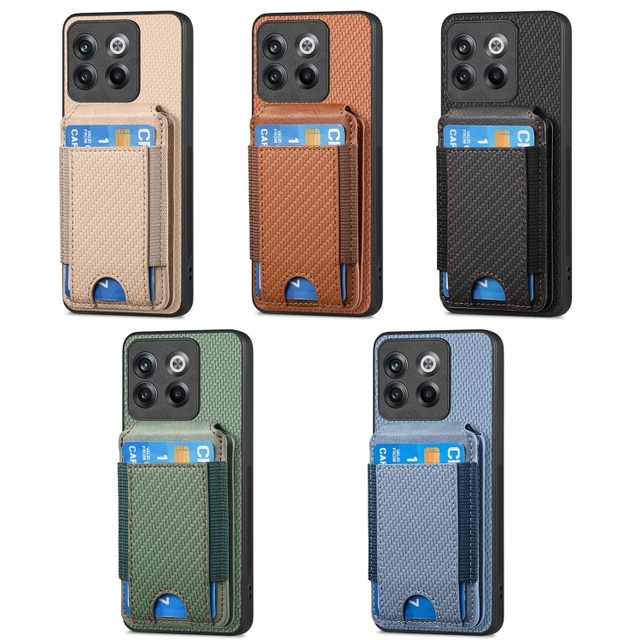 Mobile Accessories for OnePlus 12 5G Carbon Fiber Vertical Flip Wallet Stand Phone Case