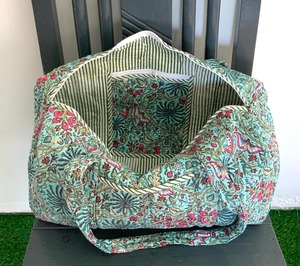 Slightly Green Floral Handmade Cotton Block Print Duffle Weekender Casual Large Capacity Eco-Friendly Travel Gym Yoga Sport Bag - Product Image 5
